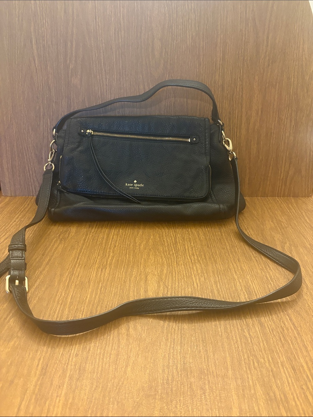 kate spade Black Pebbled Leather Convertible Crossbody Bag with Front Pocket